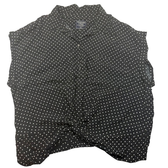 Abercrombie & Fitch Tops - A&F Womens‎ XL Black Polka Dot Knot Button Up Blouse Top Retro Office Business